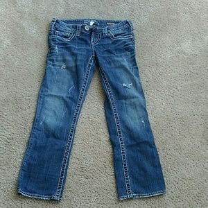 EUC Silver Capri Distressed Denim